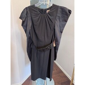Nue By Shani Black With Belt Puff Sleeve Dress Shapewear Size 8 NWT